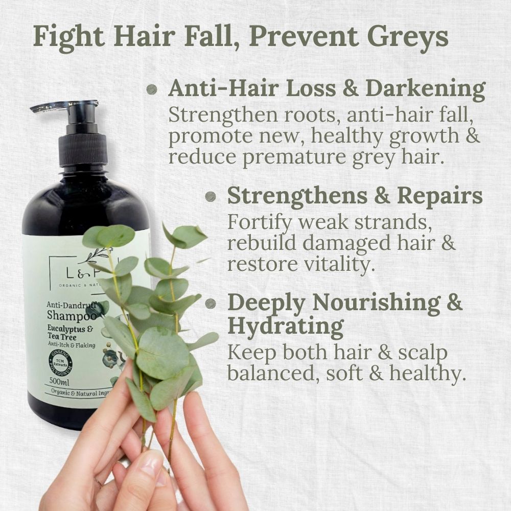 Anti-Dandruff Shampoo, Eucalyptus & Tea Tree, Anti-Itch, Anti-Flake, L&P Organic and Natural