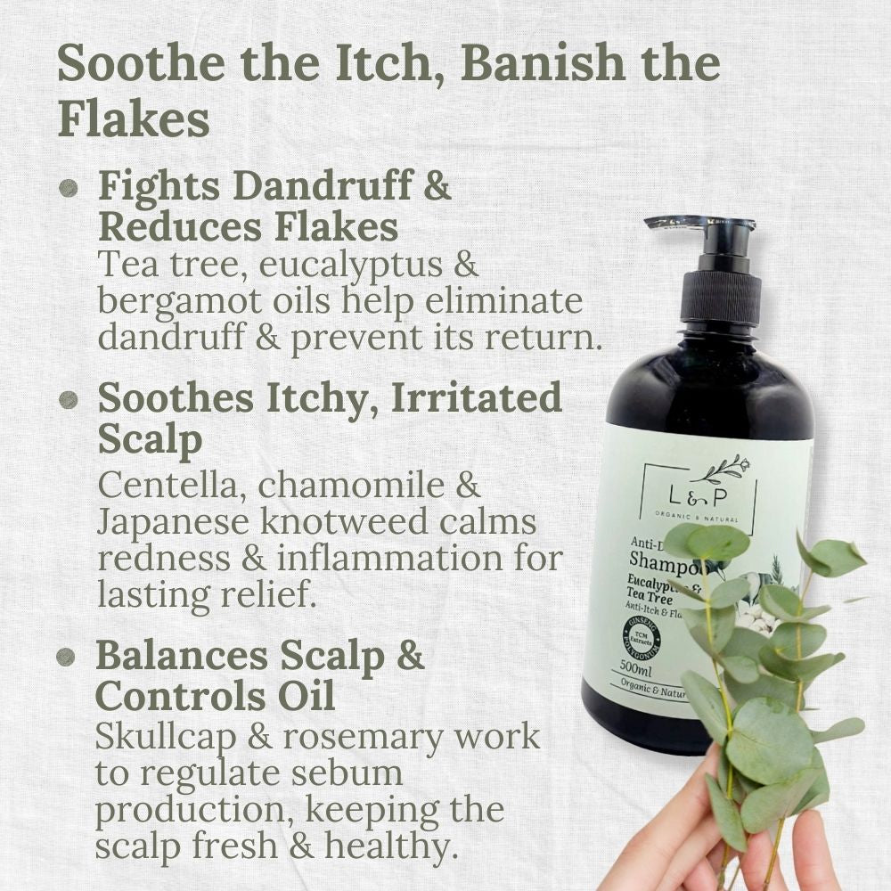 Anti-Dandruff Shampoo, Eucalyptus & Tea Tree, Anti-Itch, Anti-Flake, L&P Organic and Natural