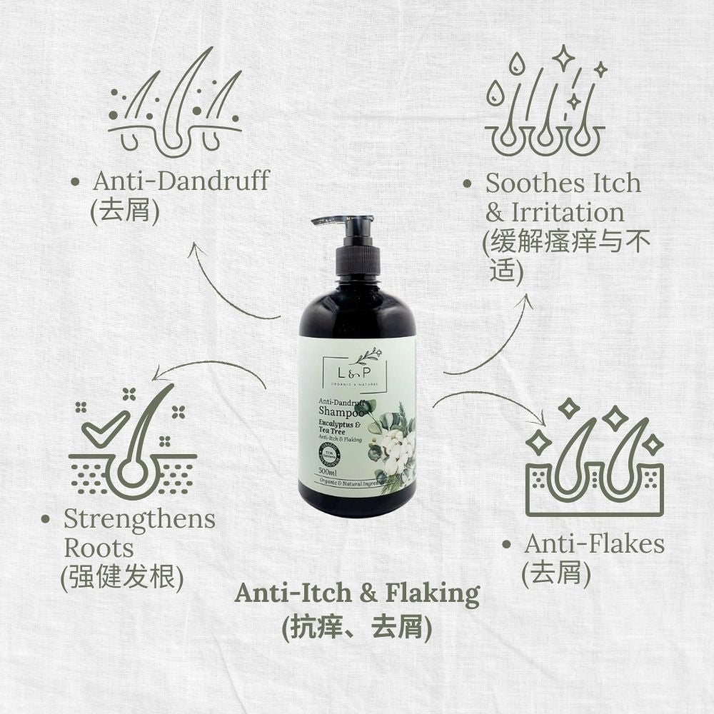 Anti-Dandruff Shampoo, Eucalyptus & Tea Tree, Anti-Itch, Anti-Flake, L&P Organic and Natural