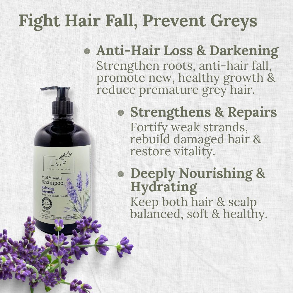 Mild & Gentle Shampoo, Lavender, Anti-Hair Loss, Growth, L&P Organic and Natural