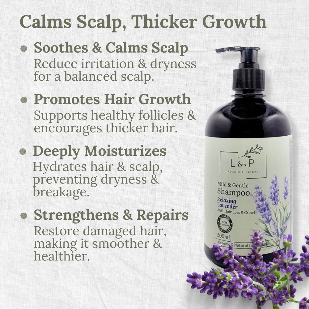Mild & Gentle Shampoo, Lavender, Anti-Hair Loss, Growth, L&P Organic and Natural