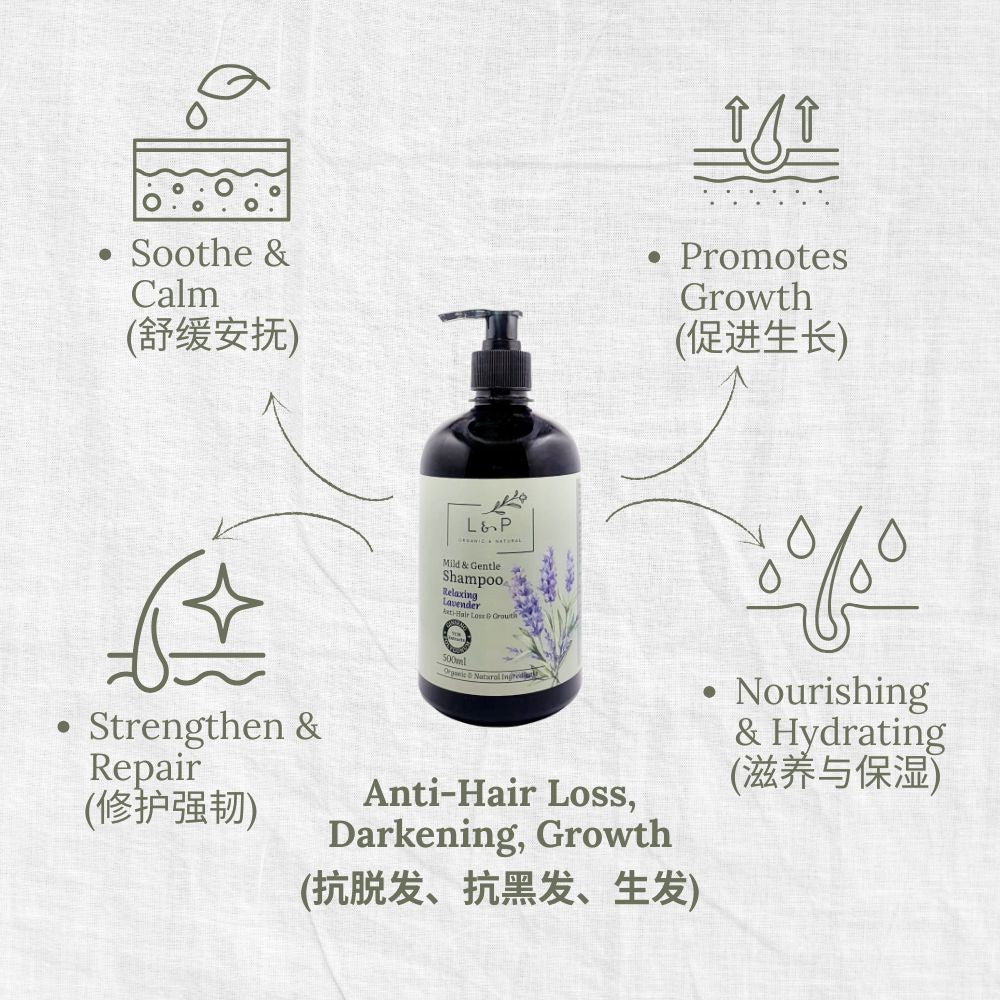 Mild & Gentle Shampoo, Lavender, Anti-Hair Loss, Growth, L&P Organic and Natural