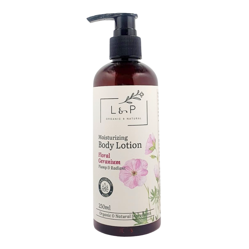 Moisturizing Body Lotion, Floral Geranium, Plump, Radiant, L&P Organic and Natural