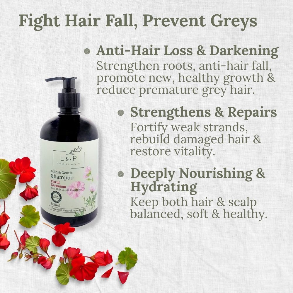 Mild & Gentle Shampoo, Geranium, Anti-Hair Loss, Strengthen, L&P Organic and Natural