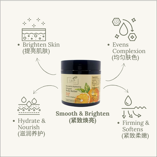 Nourish & Hydrating Whipped Body Butter, 200g, Cheerful Orange, Brighten, Smooth, L&P Organic and Natural