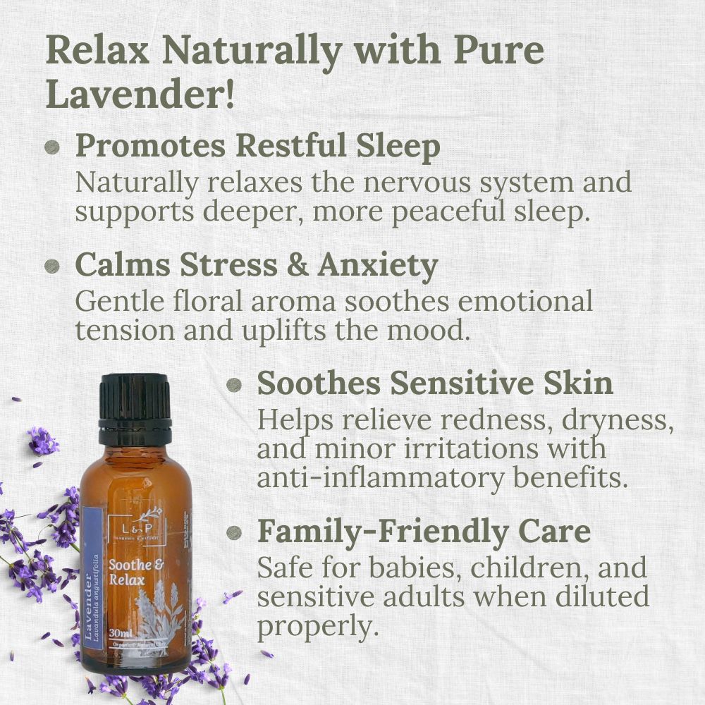 Organic Essential Oil, Lavender, Soothe, Relax, L&P Organic and Natural