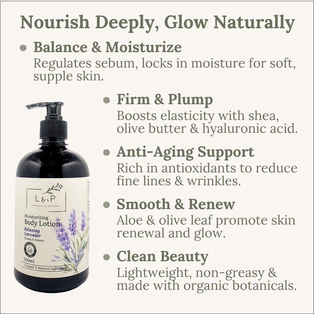 Moisturizing Body Lotion, Relaxing Lavender, Renew, Plump, L&P Organic and Natural