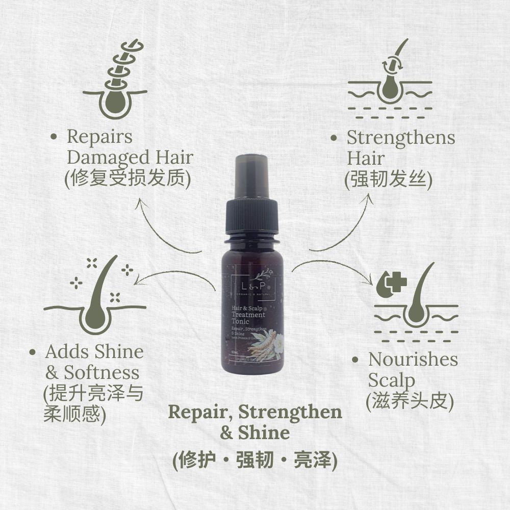 Hair & Scalp Treatment Tonic Spray, 60ml, Shine, Repair, Strengthen, L&P Organic and Natural