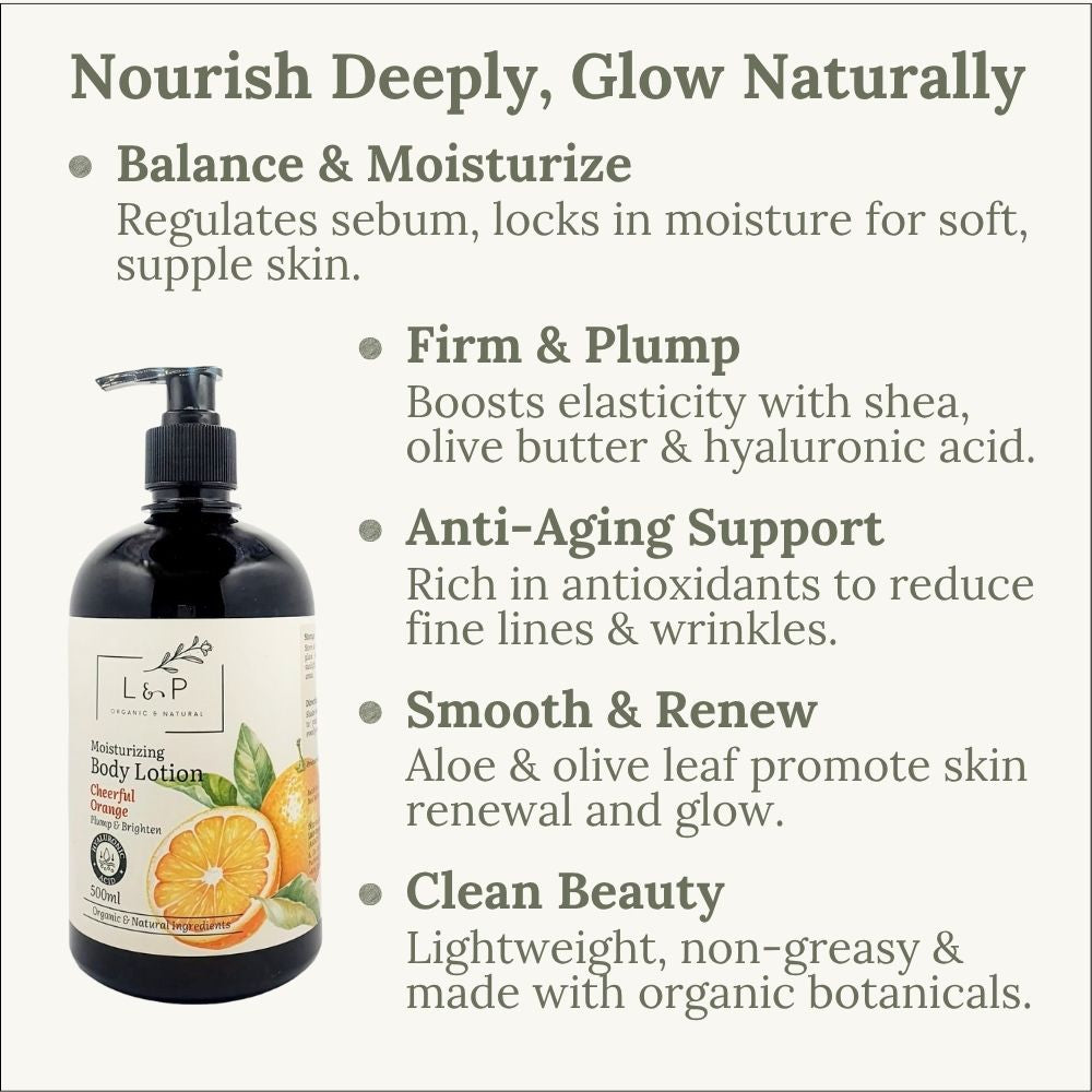 Moisturizing Body Lotion, Cheerful Orange, Brighten, Plump, L&P Organic and Natural