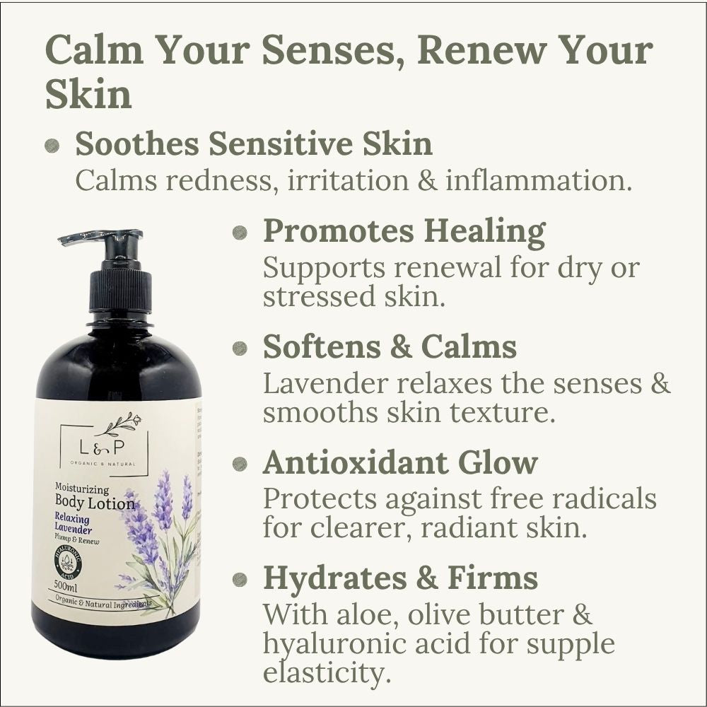 Moisturizing Body Lotion, Relaxing Lavender, Renew, Plump, L&P Organic and Natural