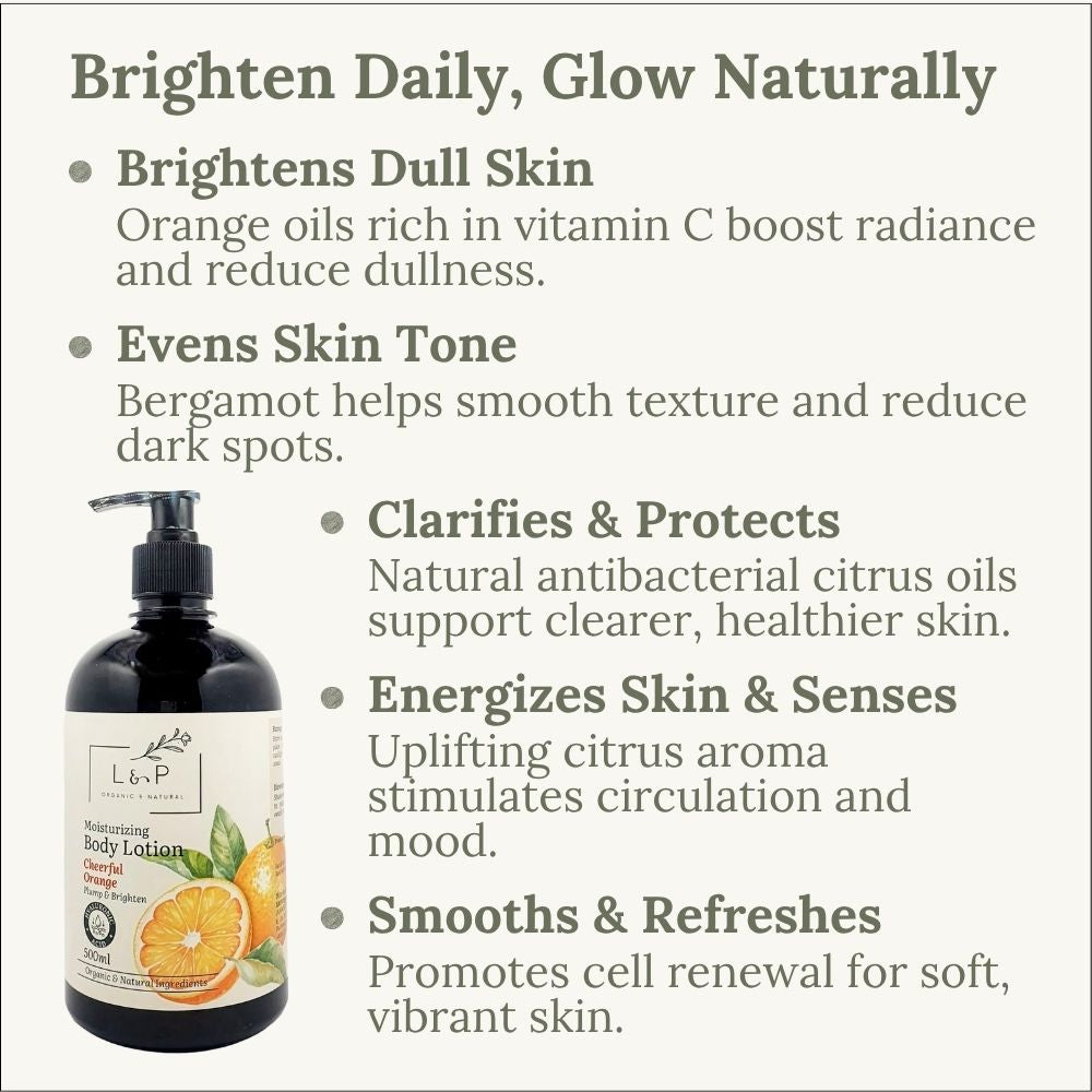 Moisturizing Body Lotion, Cheerful Orange, Brighten, Plump, L&P Organic and Natural