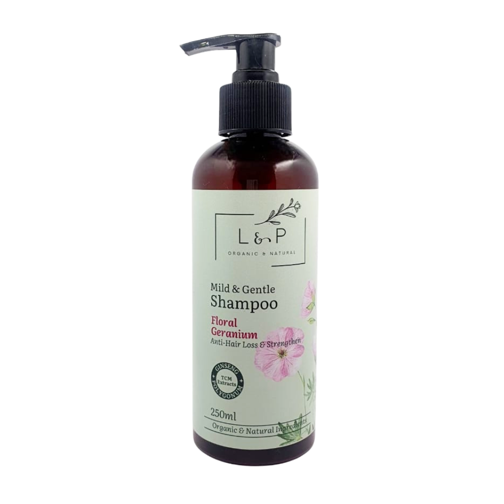 Mild & Gentle Shampoo, Geranium, Anti-Hair Loss, Strengthen, L&P Organic and Natural