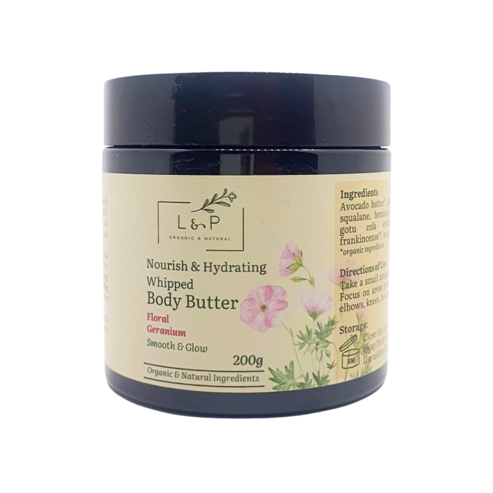 Nourish & Hydrating Whipped Body Butter, Floral Geranium, L&P Organic and Natural