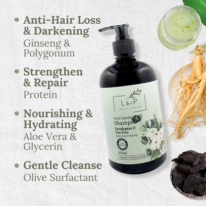 Anti-Dandruff Shampoo, Eucalyptus & Tea Tree, Anti-Itch, Anti-Flake, L&P Organic and Natural