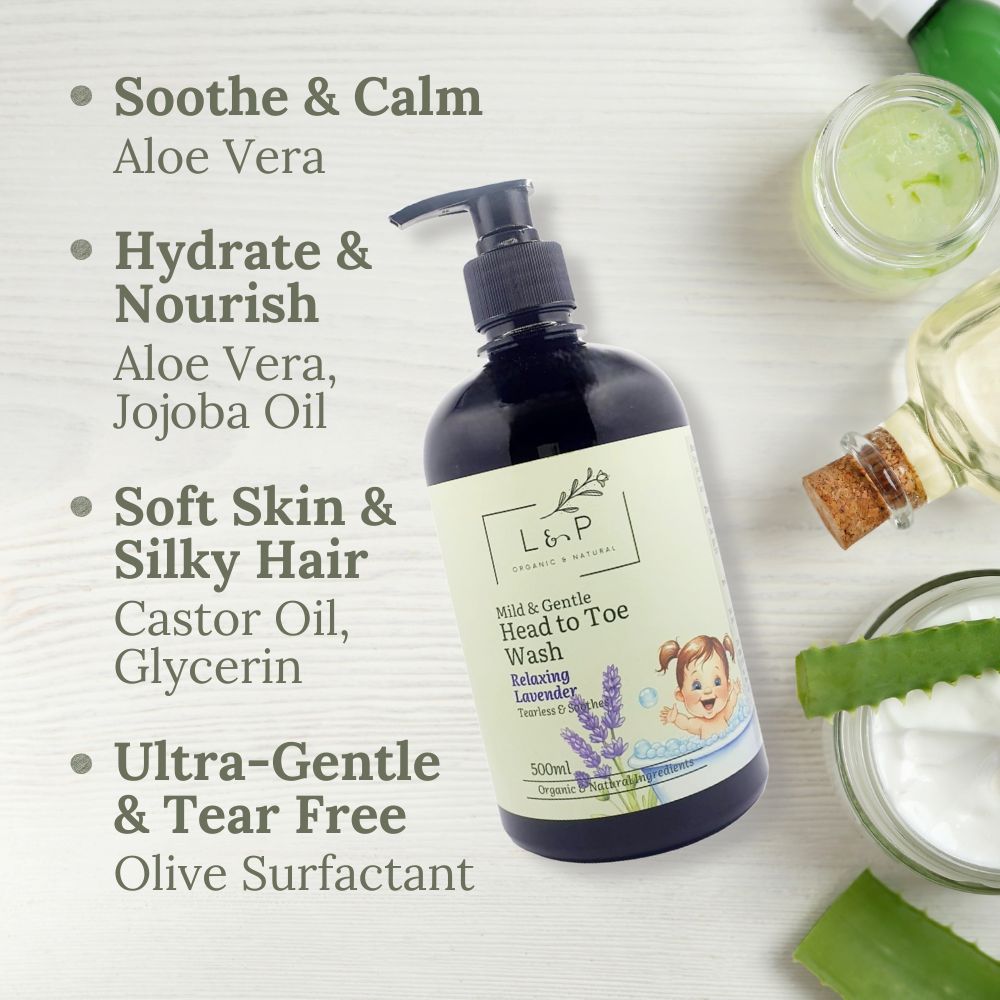 Mild & Gentle Head to Toe Wash, Relaxing Lavender, Soothe, Tearless, L&P Organic and Natural