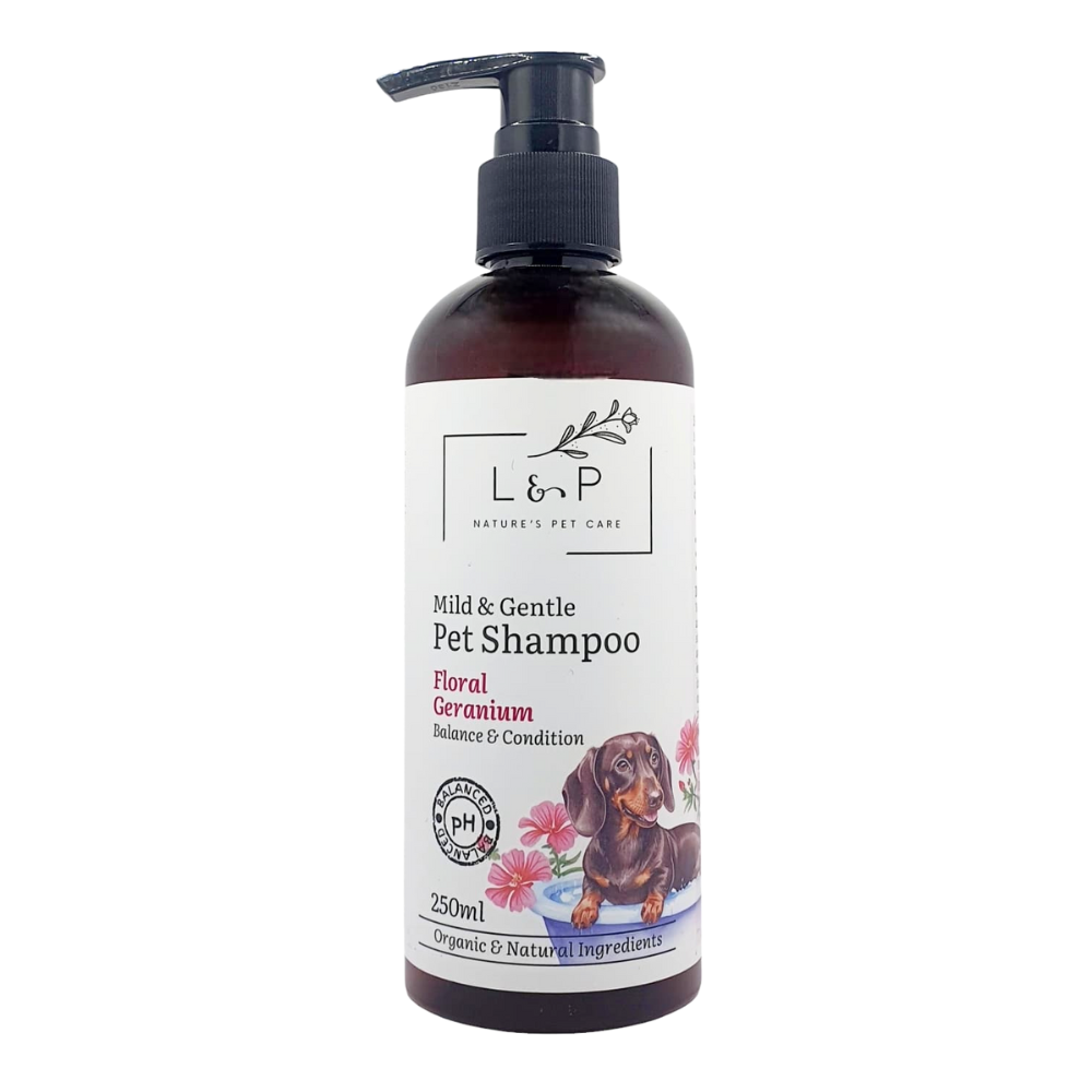 Mild & Gentle Pet Shampoo, Floral Geranium, Balance, Condition, L&P Organic and Natural