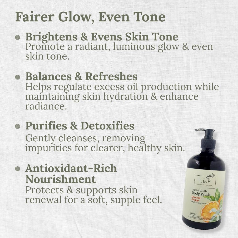 Mild & Gentle Body Wash, Cheerful Orange, Brighten, Radiance, L&P Organic and Natural