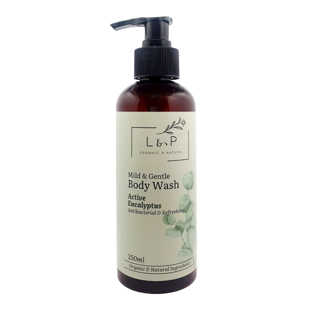 Mild & Gentle Body Wash, Active Eucalyptus, Antibacterial, Refreshing, L&P Organic and Natural