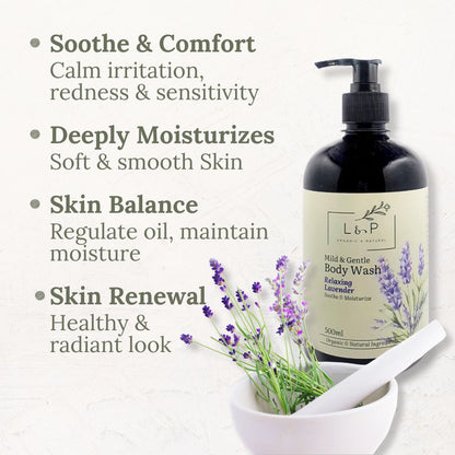 Mild & Gentle Body Wash, Relaxing Lavender, Soothe, Moisturize, L&P Organic and Natural