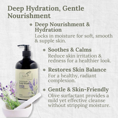 Mild & Gentle Body Wash, Relaxing Lavender, Soothe, Moisturize, L&P Organic and Natural