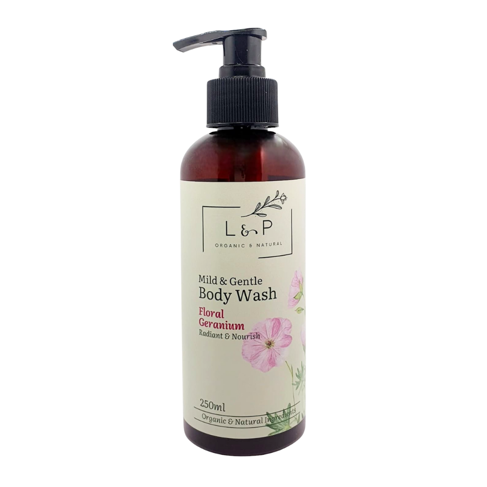 Mild & Gentle Body Wash, Floral Geranium, Radiant, Nourishing, L&P Organic and Natural