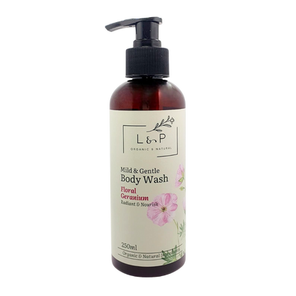 Mild & Gentle Body Wash, Floral Geranium, Radiant, Nourishing, L&P Organic and Natural