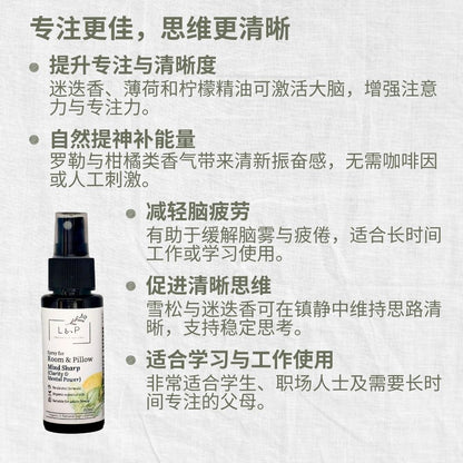 Room & Pillow Spray, Mind Sharp, Clarity, Mental Power, L&P Organic and Natural