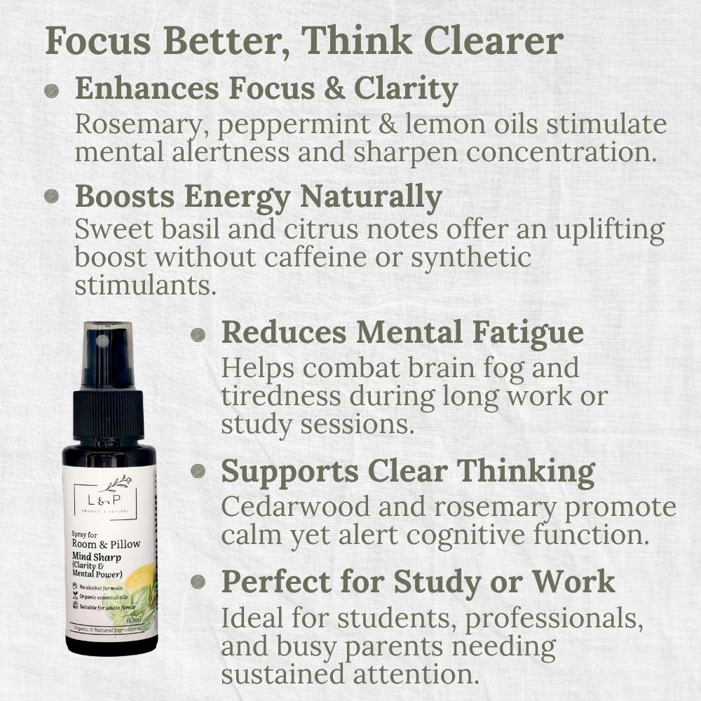 Room & Pillow Spray, Mind Sharp, Clarity, Mental Power, L&P Organic and Natural