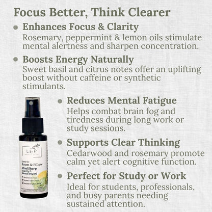 Room & Pillow Spray, Mind Sharp, Clarity, Mental Power, L&P Organic and Natural