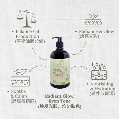 Mild & Gentle Body Wash, Floral Geranium, Radiant, Nourishing, L&P Organic and Natural