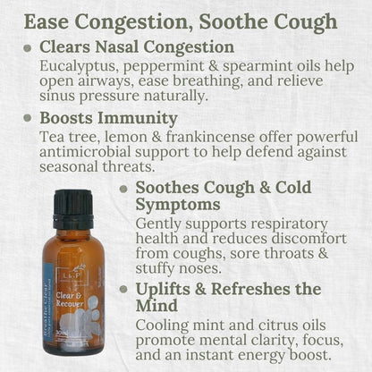 Organic Essential Oil Blend, Breathe Clear, Clear, Recover, L&P Organic and Natural