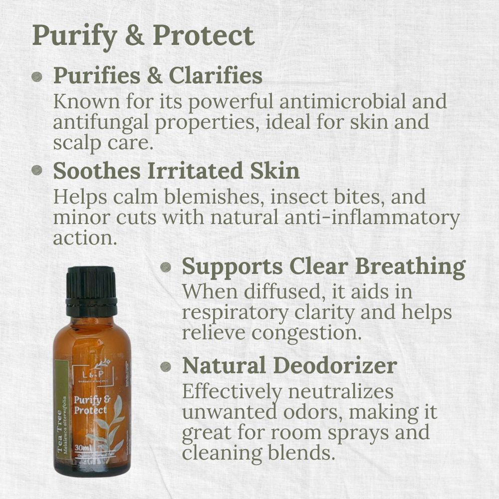 Organic Essential Oil, Tea Tree, Purify, Protect, L&P Organic and Natural