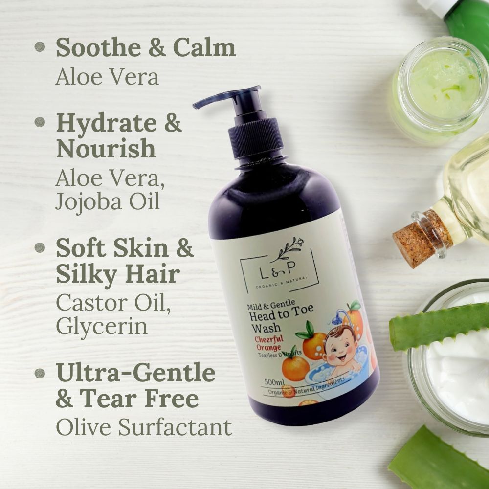 Mild & Gentle Head to Toe Wash, Cheerful Orange, Uplifts, Tearless, L&P Organic and Natural