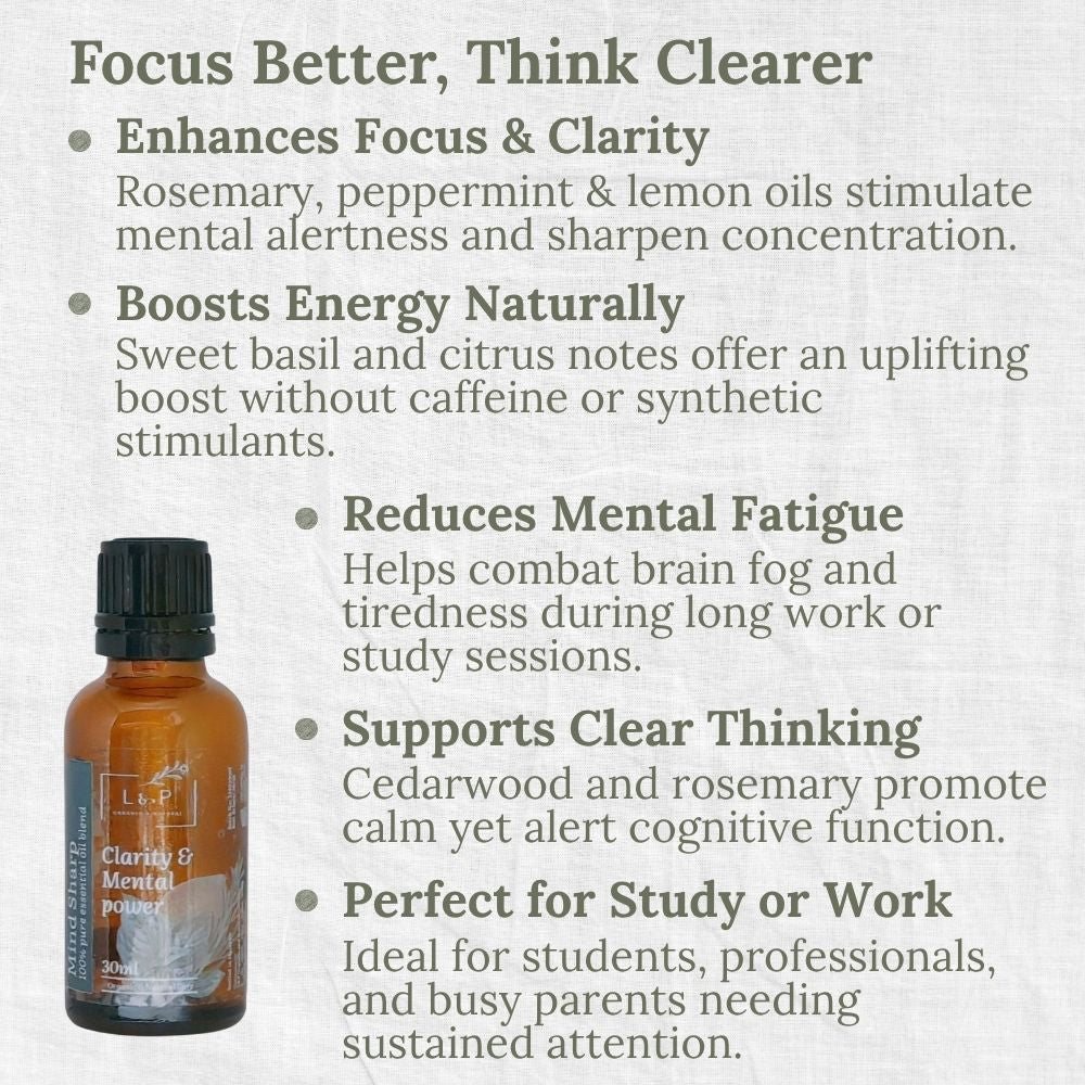 Organic Essential Oil Blend, Mind Sharp, Clarity, Mental Power, L&P Organic and Natural