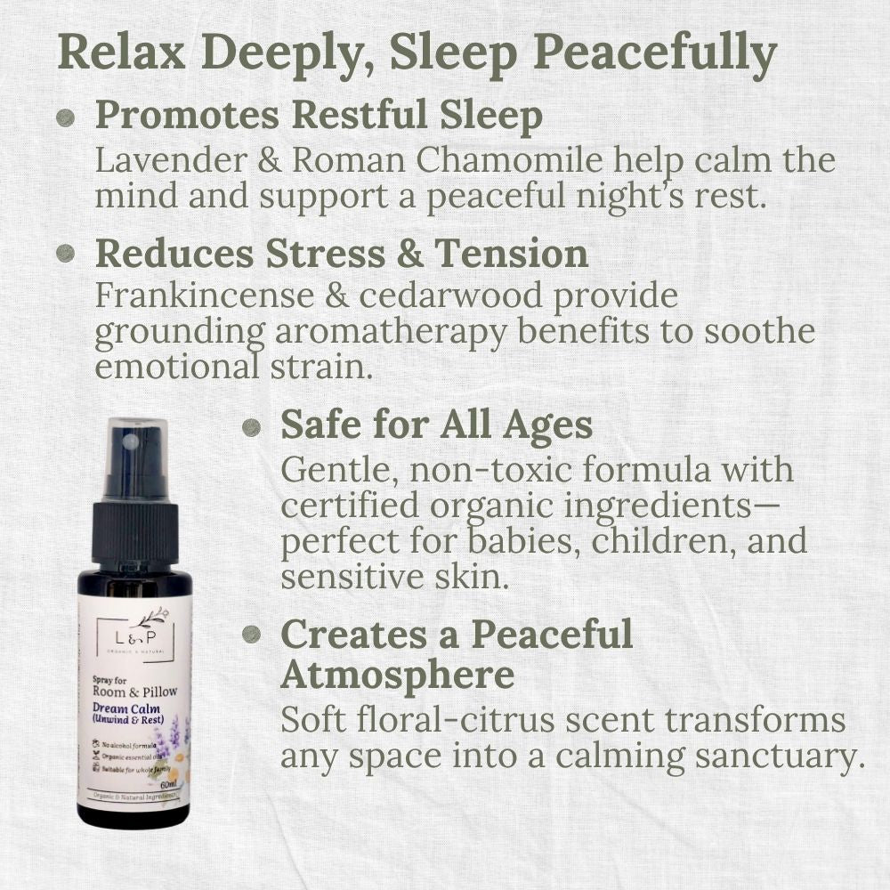 Room & Pillow Spray, Dream Calm, Unwind, Rest, L&P Organic and Natural