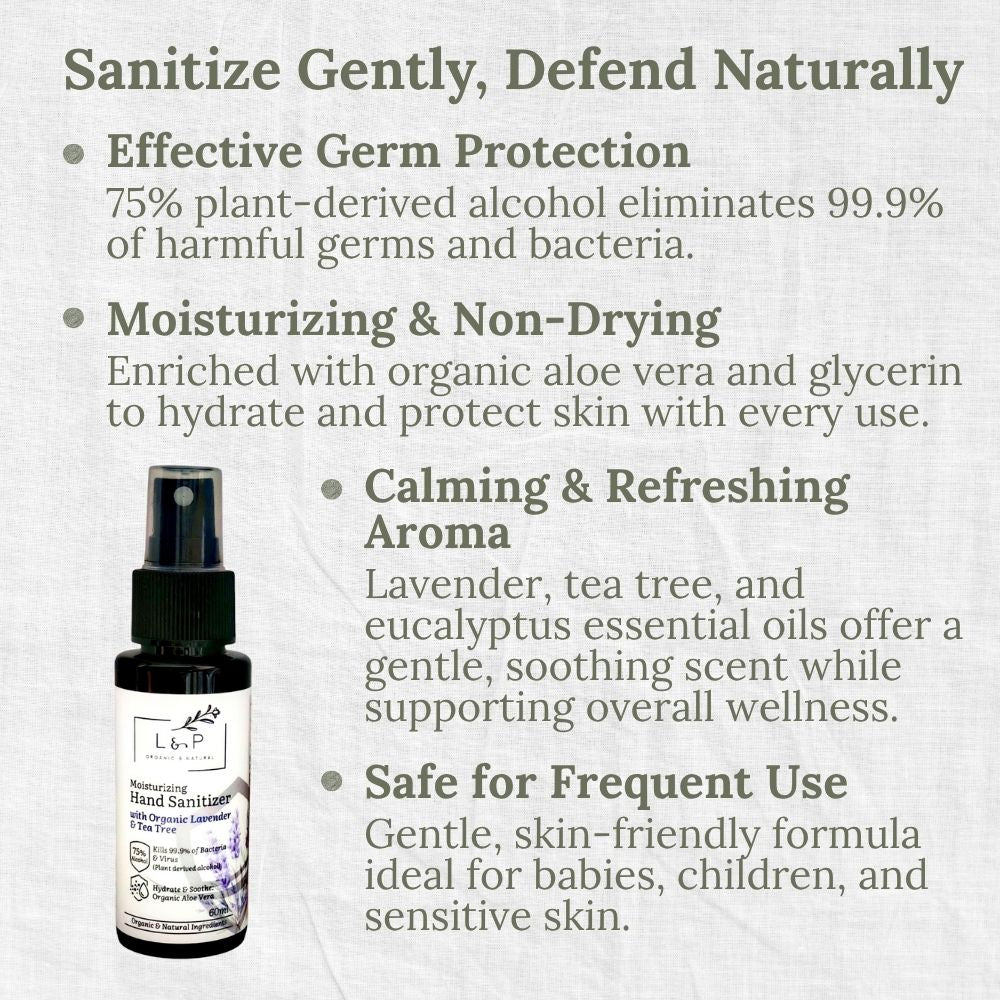 Moisturizing Hand Sanitizer, Lavender & Tea Tree, Anti-microbial, Moisturizing, L&P Organic and Natural