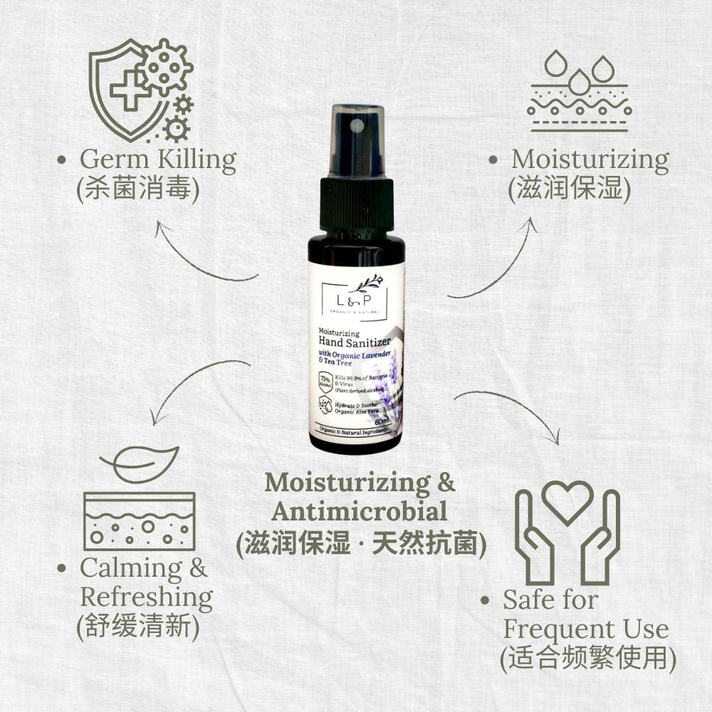Moisturizing Hand Sanitizer, Lavender & Tea Tree, Anti-microbial, Moisturizing, L&P Organic and Natural