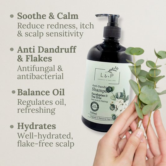 Anti-Dandruff Shampoo, Eucalyptus & Tea Tree, Anti-Itch, Anti-Flake, L&P Organic and Natural