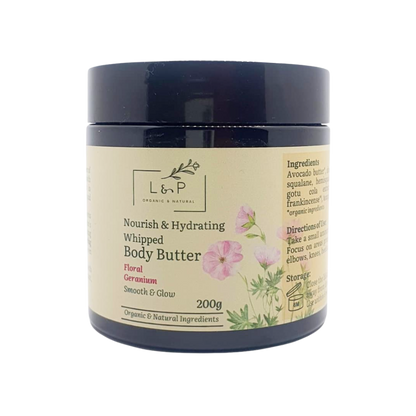 Nourish & Hydrating Whipped Body Butter, Floral Geranium, L&P Organic and Natural