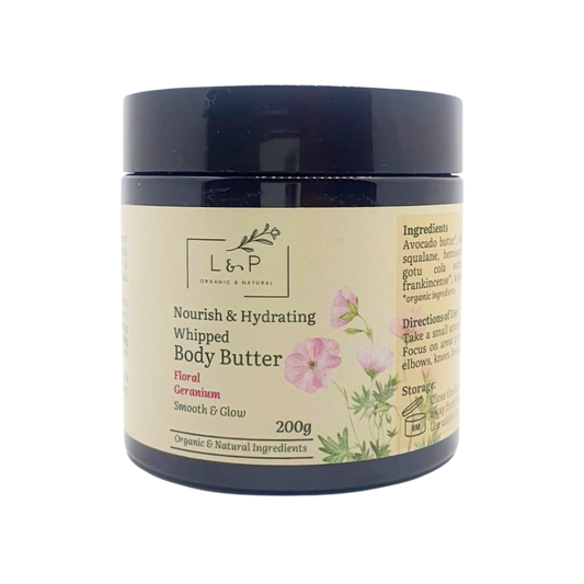 Nourish & Hydrating Whipped Body Butter, Floral Geranium, L&P Organic and Natural